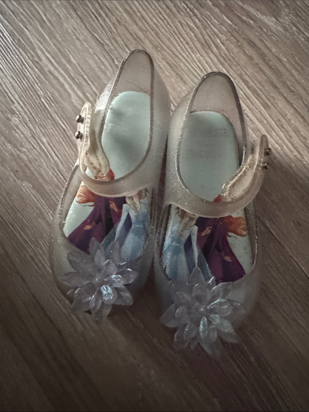 Mini Melissa Silver Glitter Jelly Mary Janes with Crystal Flower